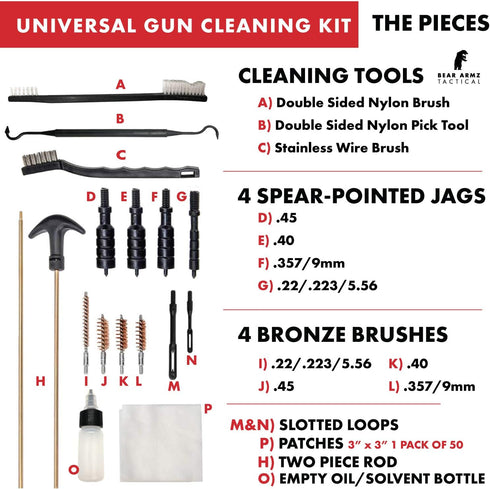 Universal Handgun Cleaning Kit | American Company | Gun Cleaning Kit for Calibers .22.357/9mm.38.40.45 | Compatible with Handguns, Revolvers, and Pistols | Hard Portable Case