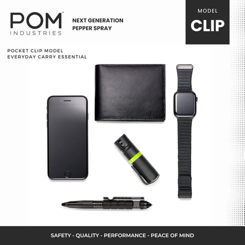 POM Pepper Spray Flip Top Pocket Clip - Maximum Strength OC Spray for Self Defense, 25 Bursts, 10 ft Range