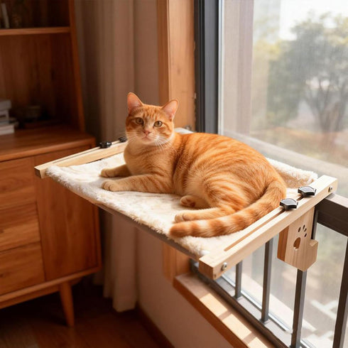 Generic Hammock Cat Window Plush Sunbathing Bed, Sturdy Hanging Perch | Relaxation Spot for Windowsill Bedside Cabinet