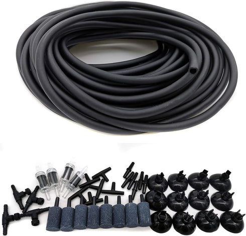 JIH 50 Feet Standard 3/16" Black Flexible Airline Tubing with Connectors for Fish Tank and Hydroponics