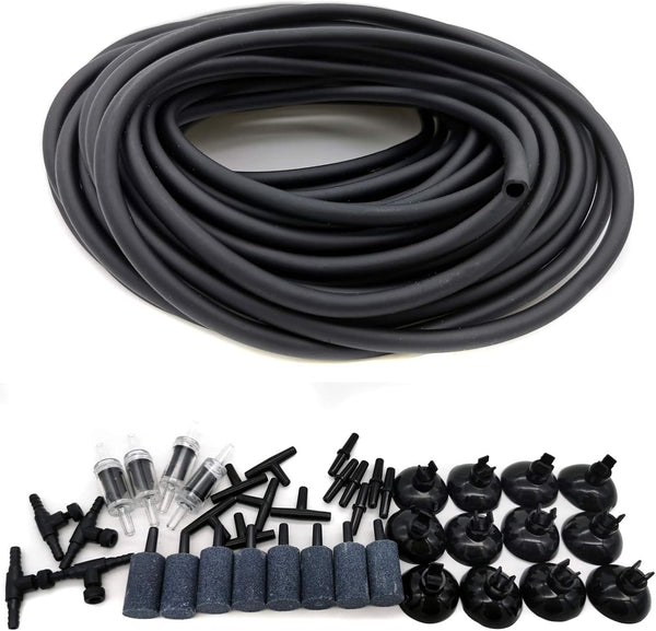 JIH 50 Feet Standard 3/16" Black Flexible Airline Tubing with Connectors for Fish Tank and Hydroponics