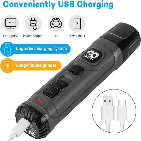 2 2-Speed Trimmer Casfuy Dog Nail Grinder with LED Light - New Version Powerful Electric Pet Nail Professional Quiet