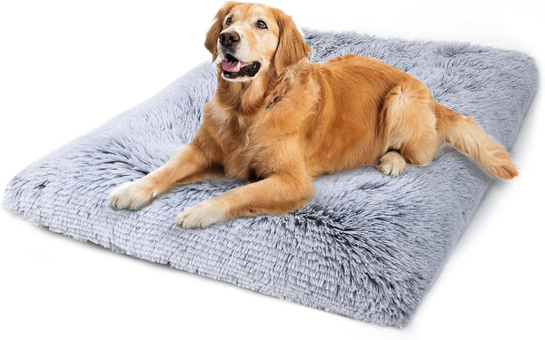 Vonabem Large Dog Bed Crate Pad, 36 inch Washable Pet Bed for Large Medium Small Dogs, Deluxe Plush Anti-Slip Mat, Grey