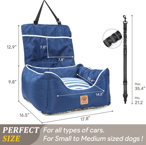 Premium Small Dog Car Seat - Waterproof Car Seats for Small/Medium Dogs, Pet Seat with Clip-On Leash for Travel Carrier