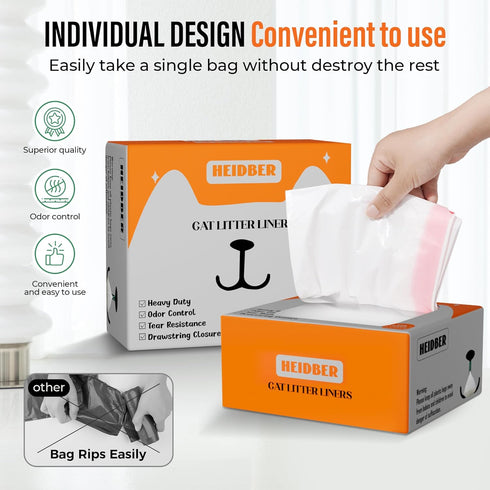 HEIDBER 100 Pack-Robot 3 4 Drawstring Cat Litter Box Liners Litter Liner Bags for Robot and Cleanpethome/PETKIT PuraX