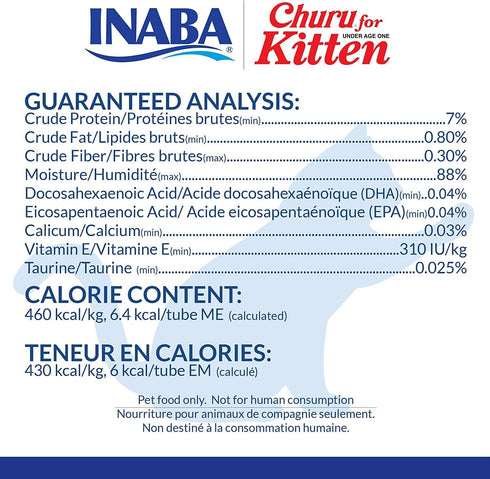0.5 48 (4 Pack), INABA Churu for Kittens, Grain-Free Creamy, Pure Lickable Cat Treats with DHA, EPA, Vitamin E
