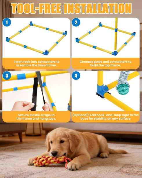 Grevigily 23.6"x 23.6" 12 Puppy Play Gym for Small Dogs, Large Indoor Dog Jungle Gym with Hanging Toys& Non-Slip Pads