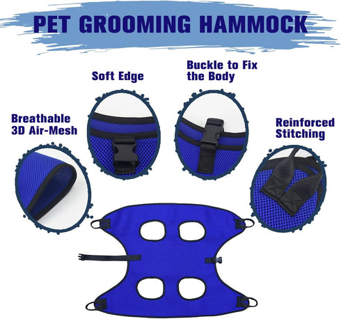 Dog Grooming Hammock Harness for Small Dogs, Pet Grooming Hammock with Nail Clippers/Nail File/Comb for Home Grooming