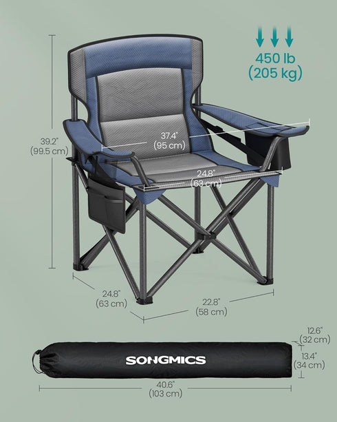 450 lb, UGCB066Q01 SONGMICS Oversized Lumbar Support Camping Chair, Heavy-Duty Outdoor Folding Chair Comfortable