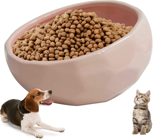 kathson Ceramic Slanted Dog Bowl, Cat Food Water Bowls Dish, Tilted 15° Pet Comfort Feeding Bowls (Pink)
