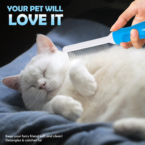 Grooming Comb for Dogs and Cats, Stainless Steel Fine Teeth for Detangling Matted Hair and Removing Loose Fur