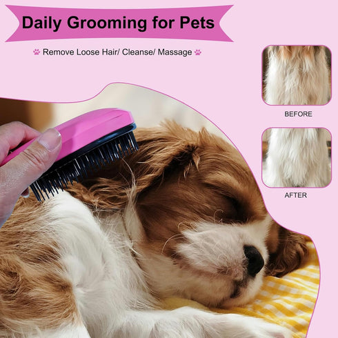 3-Piece Puppy Grooming Kit - Stainless Steel Flea Comb & Soft Bristle Brush for Small Breeds (Pink)