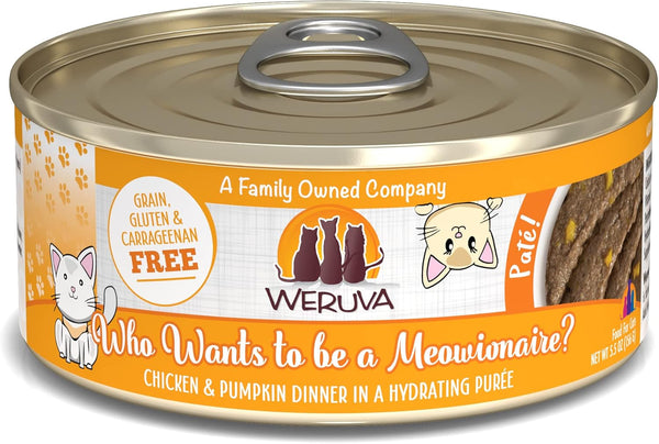 Weruva Classic Cat Paté, Who Wants to Be a Meowionaire? with Chicken & Pumpkin, 5.5oz Can (Pack of 8)