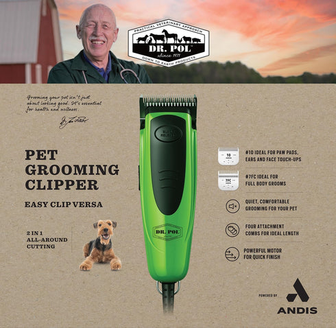 561121 Andis Dr. Pol Easy Clip Versa Clipper Kit - Complete Grooming Solution with Detachable Blades, Attachment Combs
