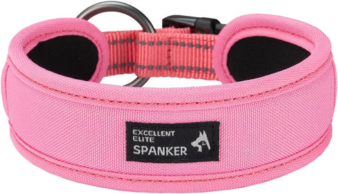 EXCELLENT ELITE SPANKER Classic Dog Collar, PU Material Adjustable for Small Medium Large Dogs (Black Red Blue, Pink-L)