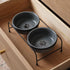 Porcelain Raised Cat or Small Dog Bowls with Heightened Metal Stand, Non-Slip Bottom, 15 Ounces, Grey