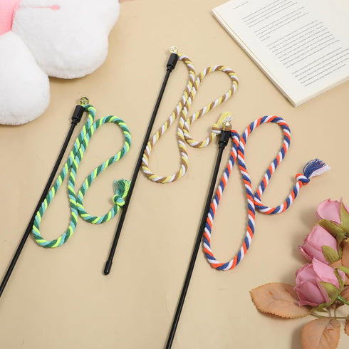 Xthrotsenk 3Pcs Cat Teaser Wand Cat Rope Toy Colorful Cats Rope Toy Interactive Kitten String Wands Ropes Toys