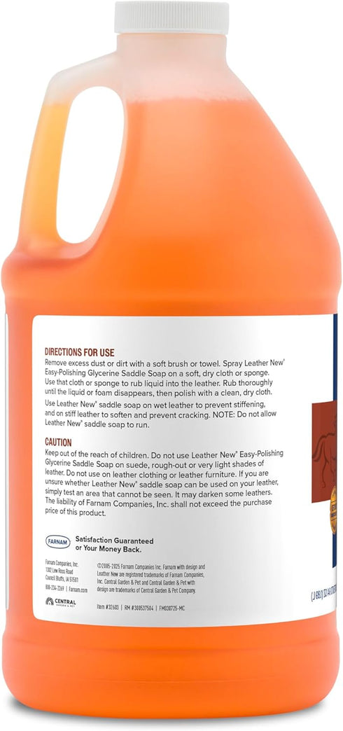 64 Oz. Farnam Leather New Easy-Polishing Glycerine Saddle Soap and Leather Saddle Cleaner, Protects and Preserves