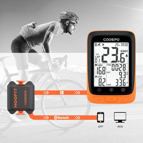 moofit Cadence Speed Sensor, Bluetooth & ANT+ Wireless RPM Cycling Sensor for Spin Bikes, IP67 Waterproof, Orange