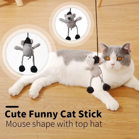 PAZ'S GIFT Cat Wand Toy, Cute Mouse Tease Interactive Indoor Toy for Cats, Fun Kitten Play with Chase Movement