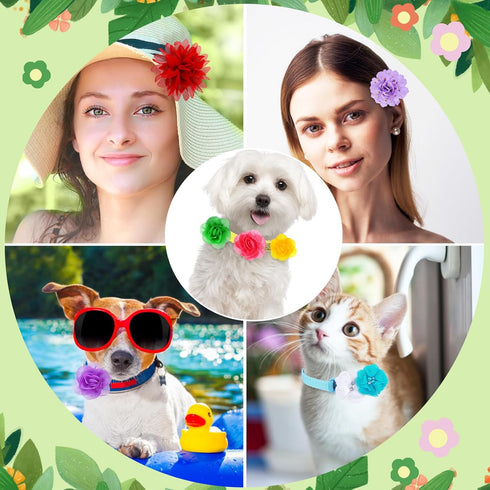Sadnyy 120 Pcs Dog Flower Bow Collar Grooming Multi Color Charms Set for Small Medium Large Dogs