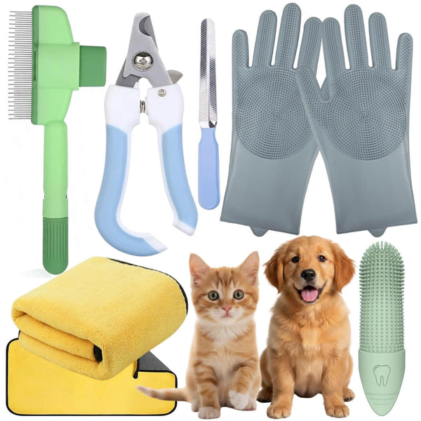 FleExplore Cat Grooming Kit & Puppy Grooming Kit, Including Cat Washing Kit,Nail Clippers