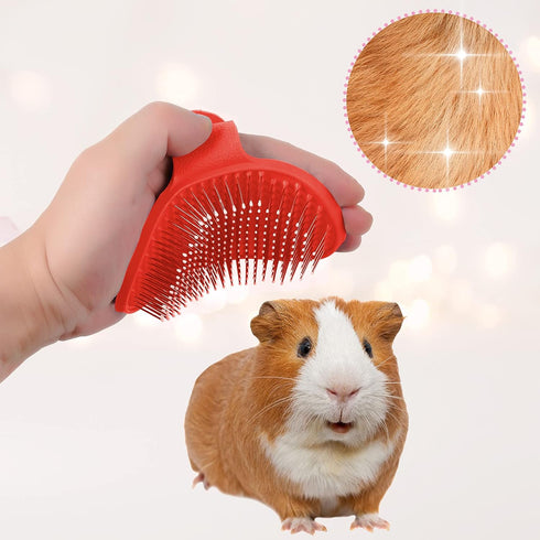 4 Pieces Bunny Grooming Kit with Pet Hair Remover, Nail Clipper, Comb, and Bath Brush for Rabbit, Hamster, Bunny (Pink,