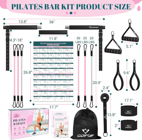 Pilates Bar Kit with Resistance Bands - Multifunctional Yoga Pilates Bar with Heavy-Duty Metal Adjustment Buckle