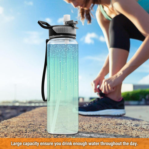 siphylline 30 oz Blue Mint Green Glitter Sparkling Simply Modern Water Bottle Tritan BPA Free Leak Proof non toxic