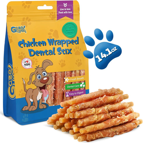 Gazeupon Dog Dental Treats, Chicken Wrapped Peanut Butter Sticks, Healthy Training Snacks
