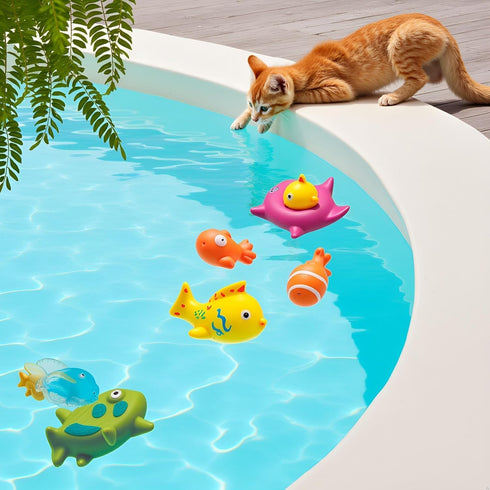 Yxinjy 6 Swimming Pcs Pool Cat Interactive Toy, Cat Pool Toys, Floating Water Toy, Pet Kitten Bathing Fish