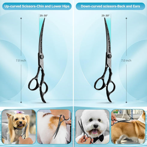 Tips,5 1 Set Dog Grooming Scissors,Black with Safety Round in Curved Dog Scissors for Grooming,Professional Pet