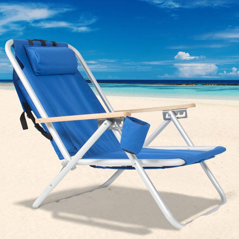 MTFY Folding Backpack Beach Chair,Reclining Portable Beach Chair Camping Chair with Adjustable Headrest