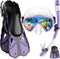 Snorkel Set with Fins for Adults, Snorkeling Gear Combo Set with Dry Top Snorkel Mask and Travel Bag for Swimming