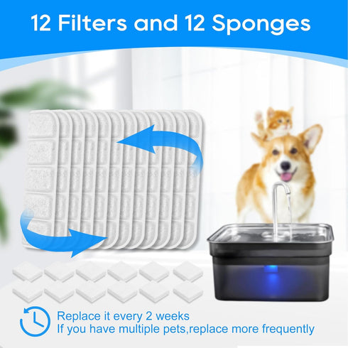 24PCS 355oz/2.8Gal/10.5L (FS70) Dog Water Fountain Filter Fit for SIBAYS & Compatible with Kastty, Sponge and Coconut