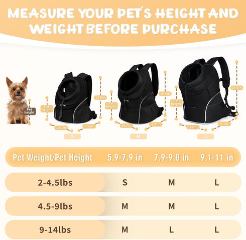 YUDODO Pet Dog Backpack Carrier for Small Dogs Cats, Breathable Chihuahua Front Pack for Hiking, Cycling, Walking