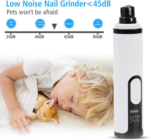 PetProX 2 3 Pet Nail Grinder for Dogs and Cats - Super Quiet and Low Vibration Electric Dog Nail Grinder with LED