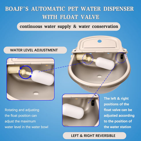 boajf 2 (1 Automatic Dog Water Dispenser with Drain Hole & Drain Valve, Stainless Steel Auto Dog Water Bowl with Float