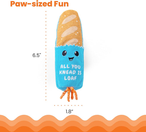 Catstages Loaf Kicker Toy with Catnip and Dental Mesh, Bread Shape, Plush and Ribbon Cat Toy for Kicking, Tossing