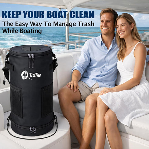 TioTie 5.5in 26" 1680D Boat Trash Can with PVC Cross Opening, Large Marine Garbage Bag for Pontoon, Fishing & Kayak