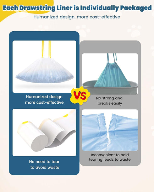 3/4, 2 57 Count 5-9 KONE Cat Litter Bags for Robot mil Thickened Drawstring Waste Drawer Liners Compatible with Most