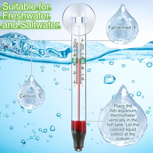2 Dreyoo Pcs Floating Aquarium Thermometers, Floating Glass Aquarium Thermometer with Suction Cup, Mercury Free Large