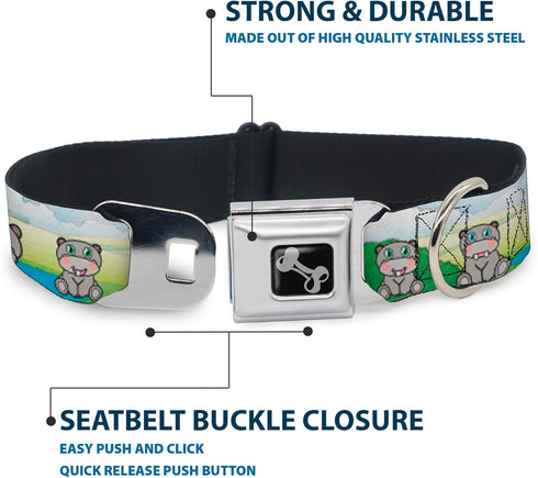 Buckle-Down Hippo Cartoon Dog Collar, Multicolor, 1.5" Wide, Fits 16-23" Neck, Medium