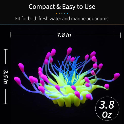 Uniclife Coral Artificial Decoration, Glowing Effect Silicone Ornament for Fish Tank Aquarium, Yellow