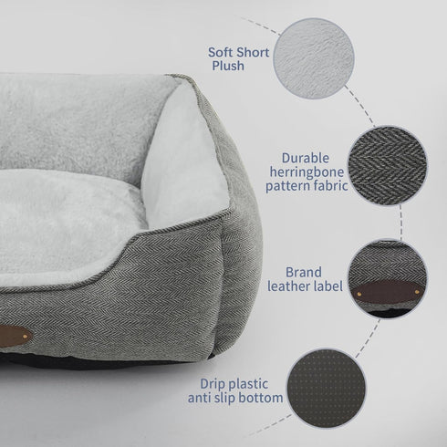 Dog Bed for Small Dogs, Cat Bed, Deluxe Plush Dog Crate Beds, Washable Rectangular Bed with Non-Slip Bottom, Grey