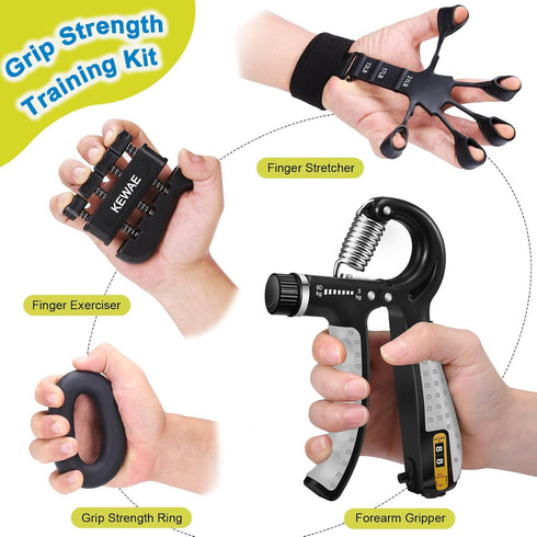 Grip Strength Trainer Kit, 6 Pack with Finger Exerciser, Hand Grip Strengthener, Forearm Workout Ring