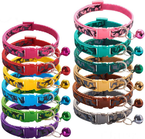 Love Dream Puppy ID Collars - 12pcs Adjustable Breakaway Collars with Bell for Litter Identification (Small 7.9"-12.6")