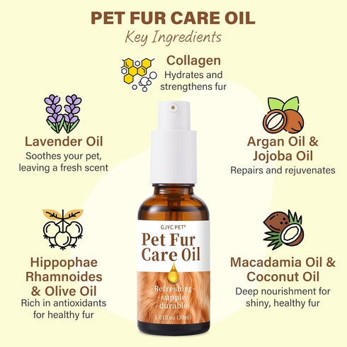 Pet Fur Care Oil - Tangle Remover for Shiny & Silky Coat, Soothing Skin Protection for Dogs and Cats - 1.01 fl. oz