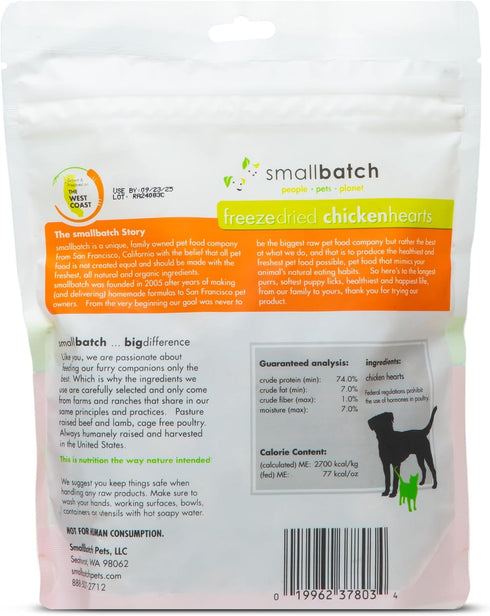 smallbatch Pets Premium Freeze-Dried Chicken Heart Treats for Dogs and Cats, 3.5 oz, Made in The USA