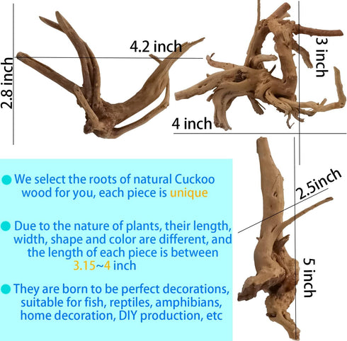 8 Pack Natural Driftwood for Aquarium, Aquarium Decor Spider Wood Freshwater Fish Tank Reptile Driftwood Branch (3.15"- 4")